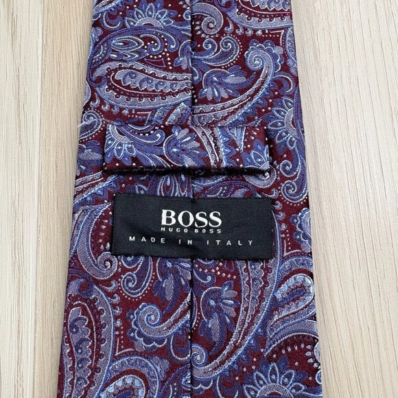 Hogo Boss Mens Purple & White Paisley Print Silk Office Wear Tie 60x3 Inches - Picture 7 of 12